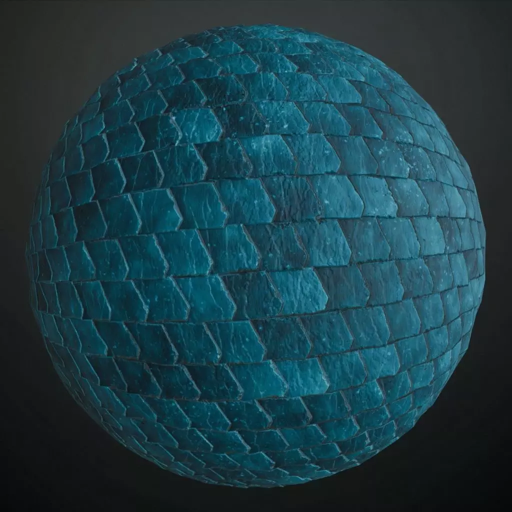 Green Teal Mosaic Fan Scale Ceramic Tiles PBR Seamless Texture