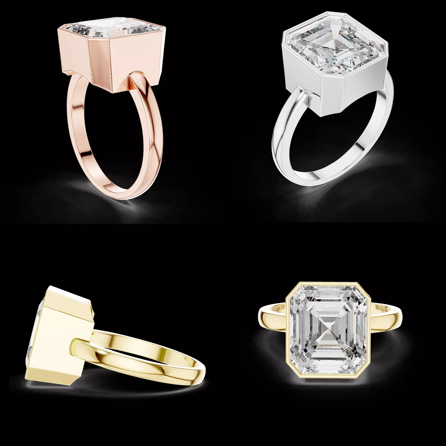 Emerald Cut Bezel Set Statement Ring 3D Model 3D print model
