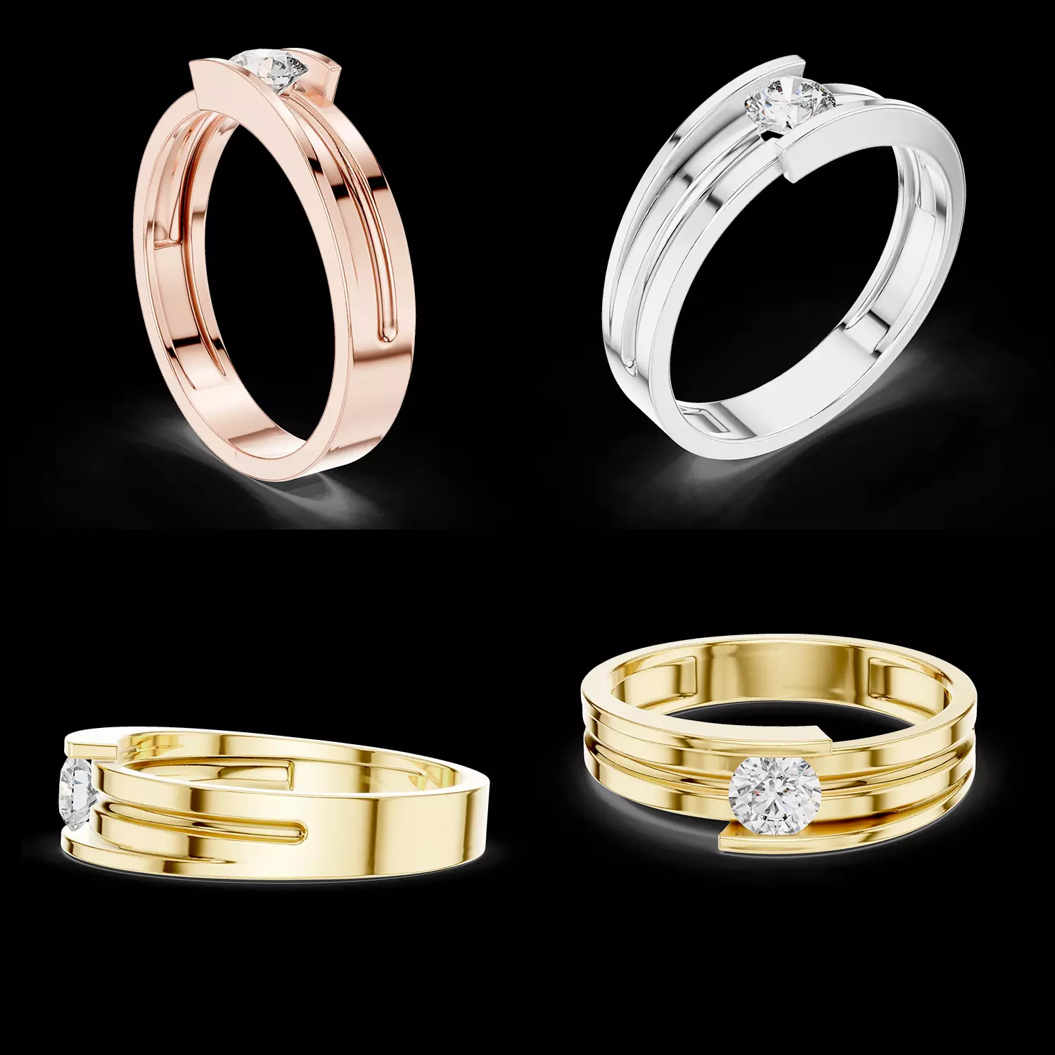 Modern Solitaire Groove Band Ring 3D Model 3D print model