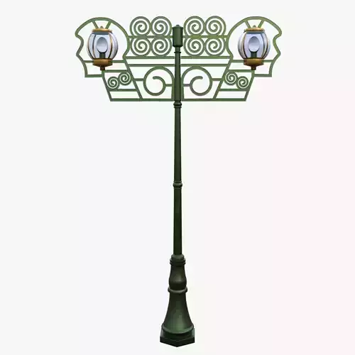 Green Oriental Street Lamp Lantern Low Poly PBR Game Ready
