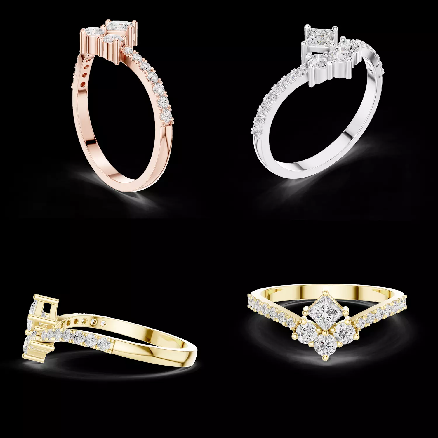 Princess Cluster Diamond Ring CAD Model for Casting 3D print model