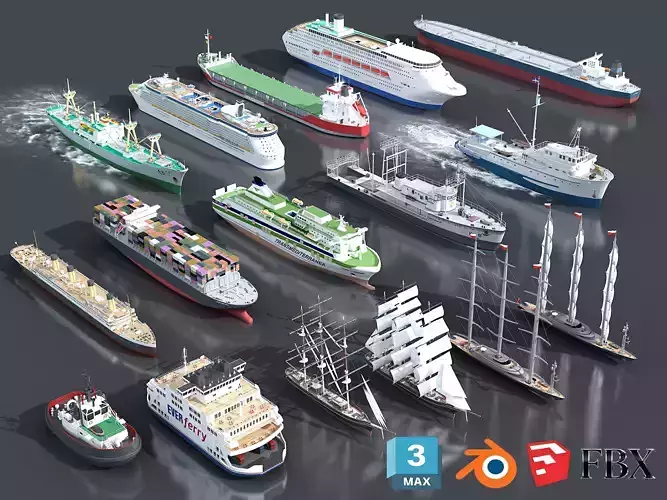 16 Ships Yachts 3D Model Pack