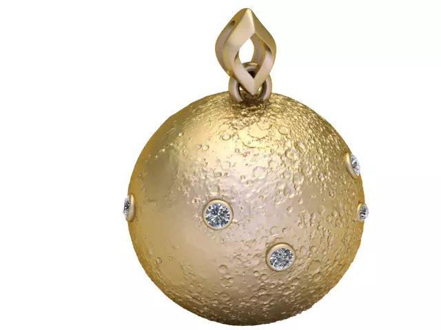Celestial Moon Sphere Pendant in Gold with Diamond Crater 3D print model