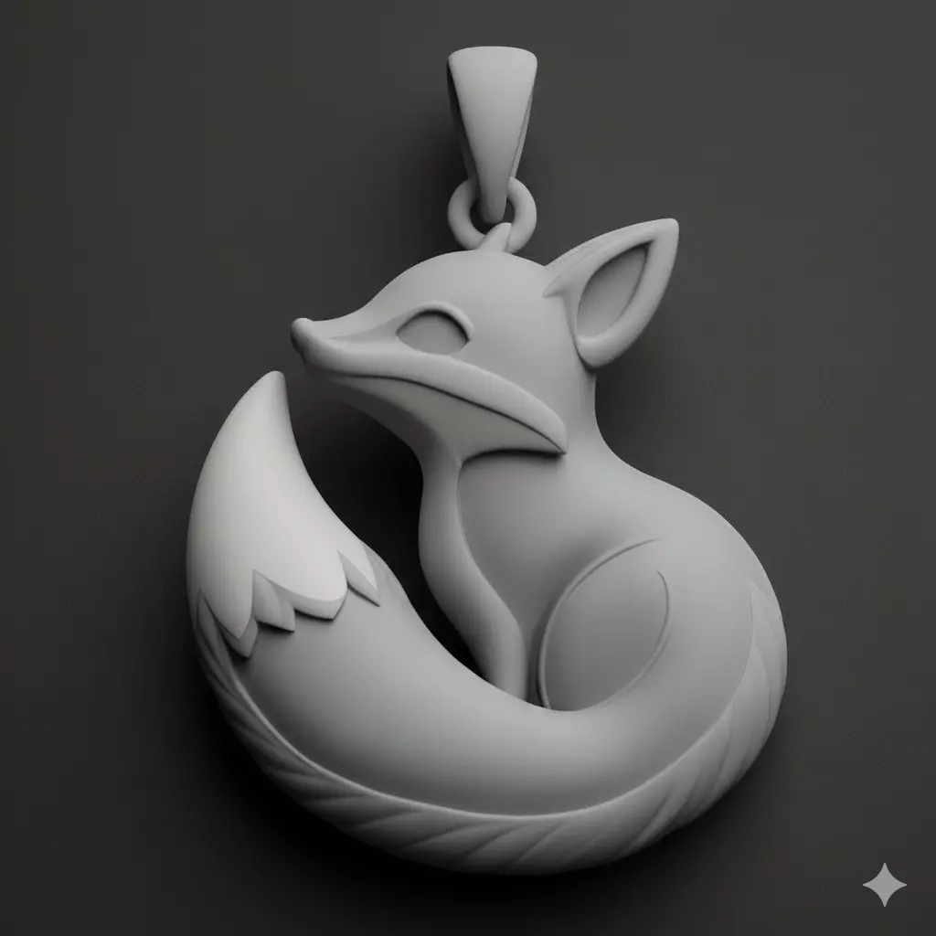 Curled Fox Pendant Minimalist Animal Jewelry for Hip Hop Pendant 3D print model