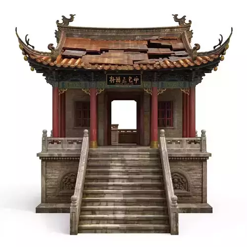 Damaged Traditional Chinese Temple 3D Model V02