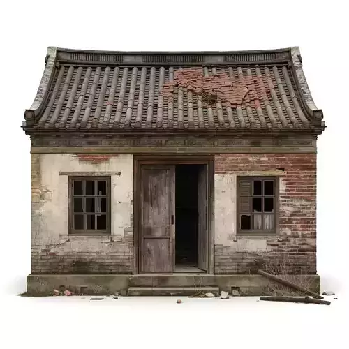 Ancient Rural Chinese House Ruined State 3D Model V01
