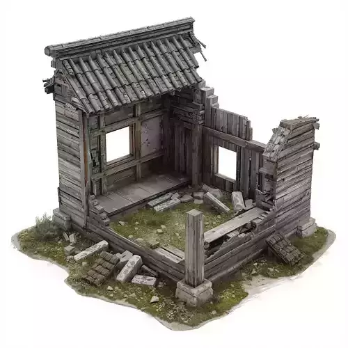 Ruined Japanese Dojo 3D Model V01