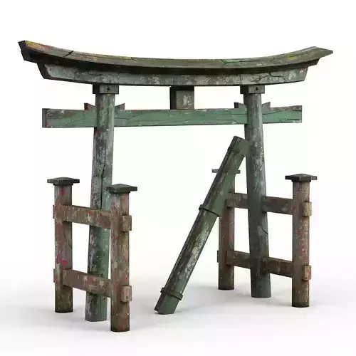 Broken Japanese Torii Gate 3D Model V04