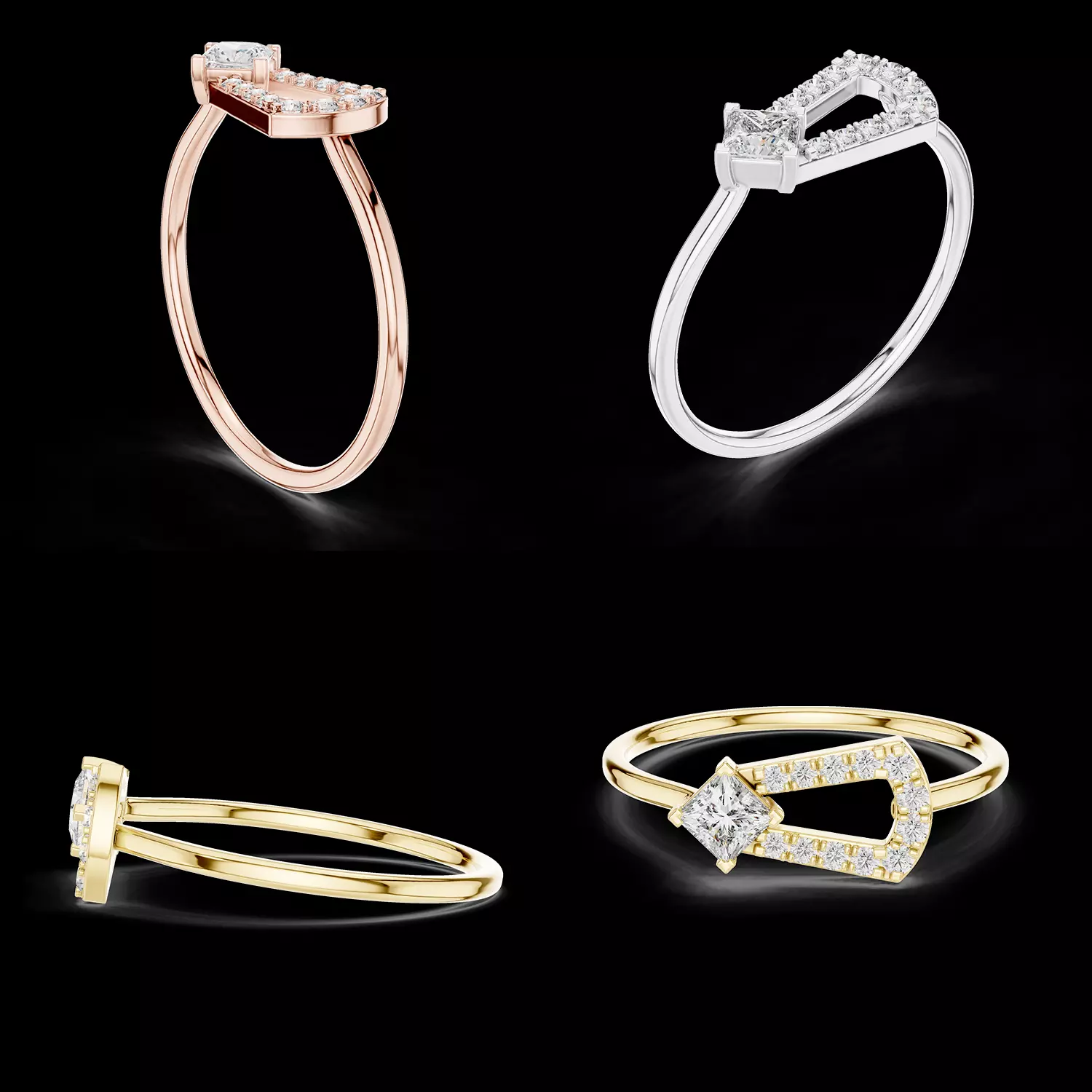Princess Cut Diamond Geometric Ring 3D Model STL 3D print model