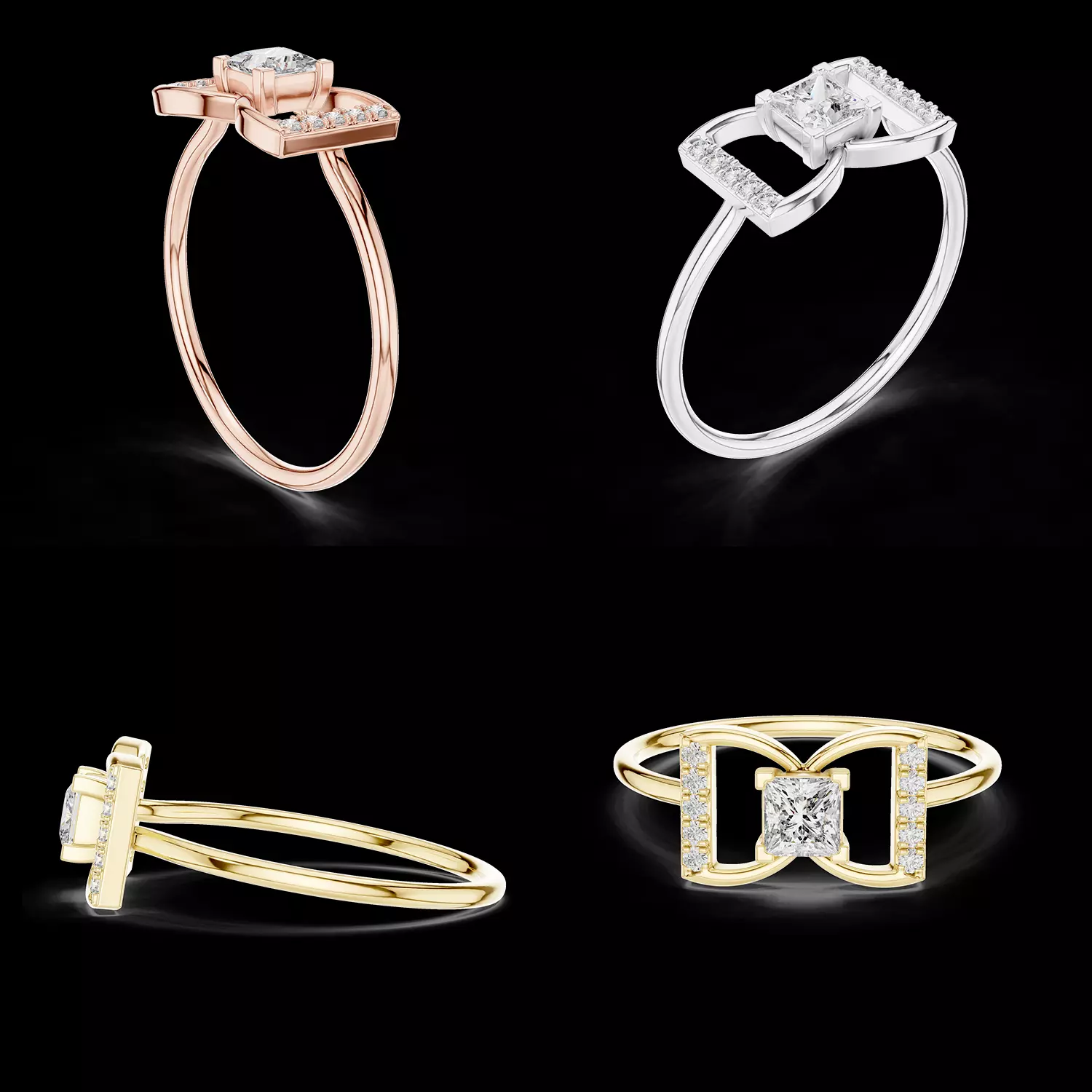 Princess Cut Diamond Frame Ring 3D Model STL 3D print model