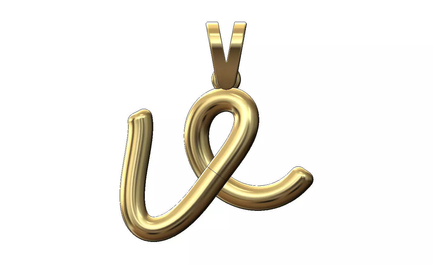V letter initial 3d lowercase wire pendant charm bail 3D print model