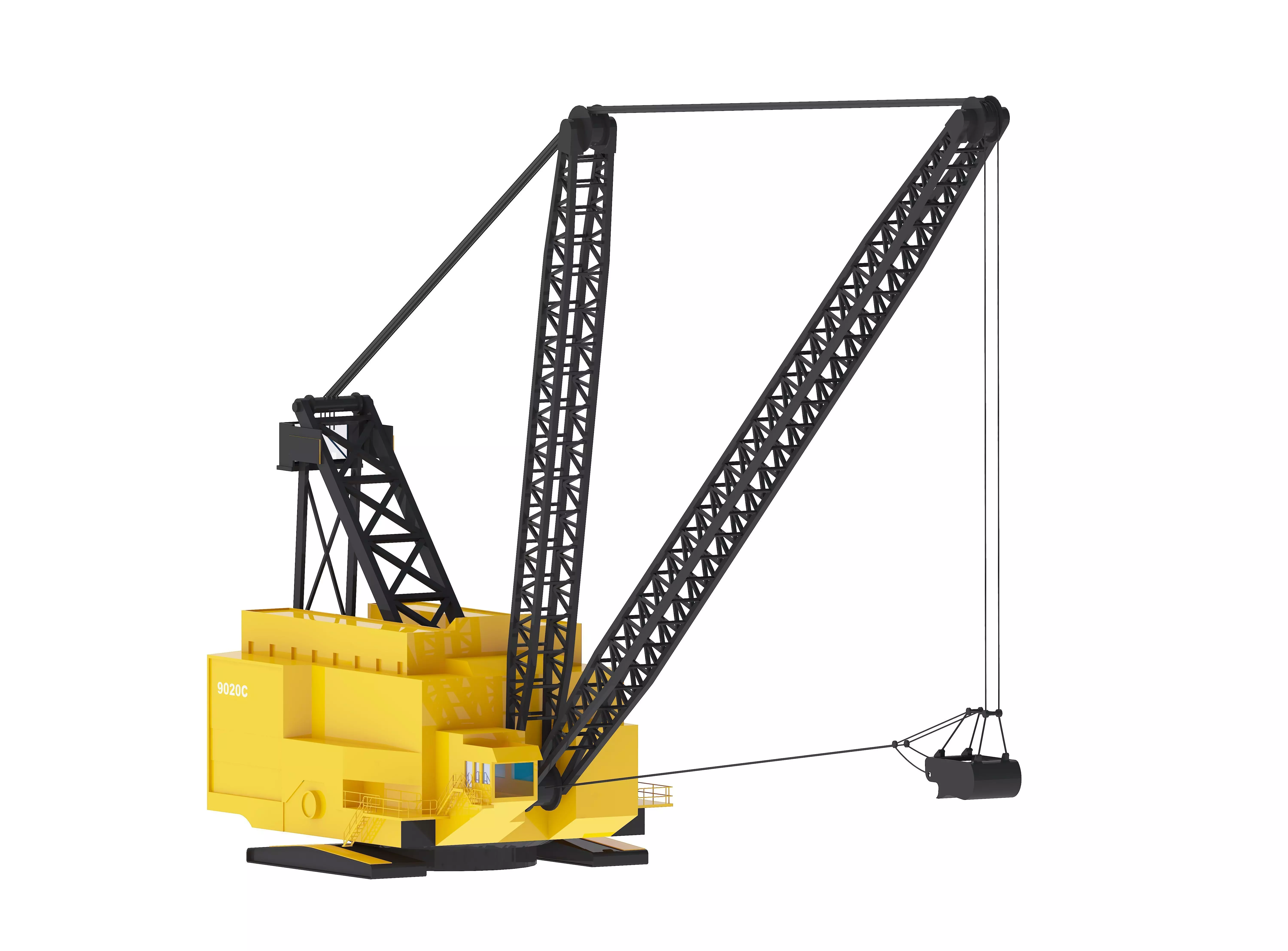 Excavator Dragline Crane 9020 Simplified Low-poly 3D model