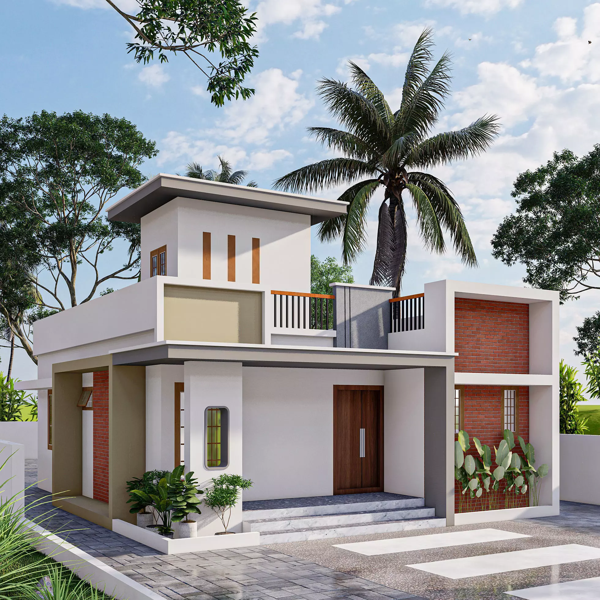 Modern 2BHK House Exterior Tropical Small Home SketchUp 3D model