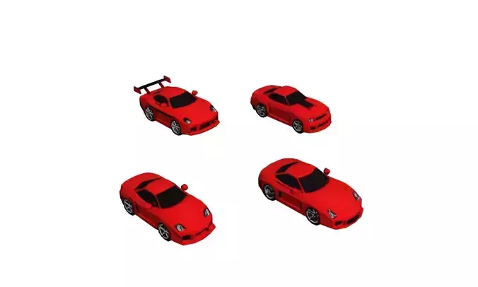 Low Poly Sports Car Pack 4 Models Stylized Racing Vehicle Set Low-poly 3D model 2