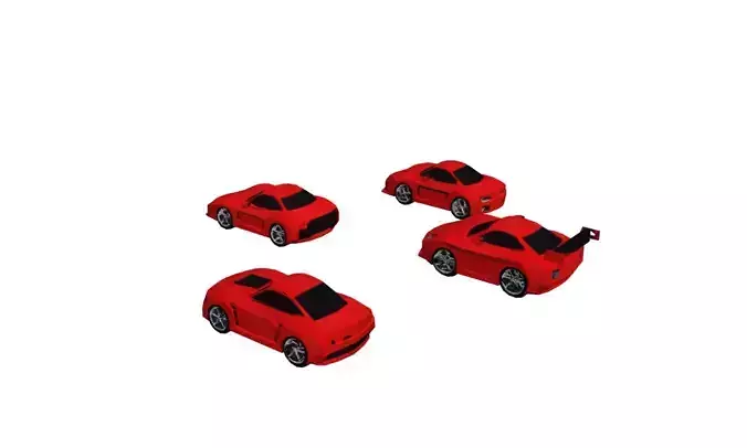 Low Poly Sports Car Pack 4 Models Stylized Racing Vehicle Set Low-poly 3D model 4