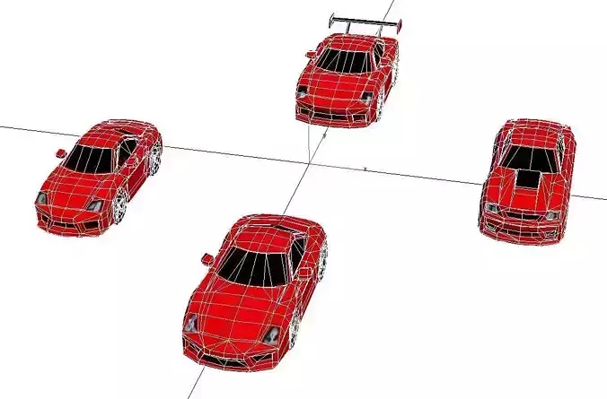 Low Poly Sports Car Pack 4 Models Stylized Racing Vehicle Set Low-poly 3D model 7