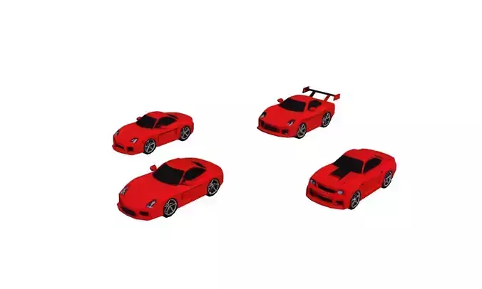 Low Poly Sports Car Pack 4 Models Stylized Racing Vehicle Set Low-poly 3D model 3
