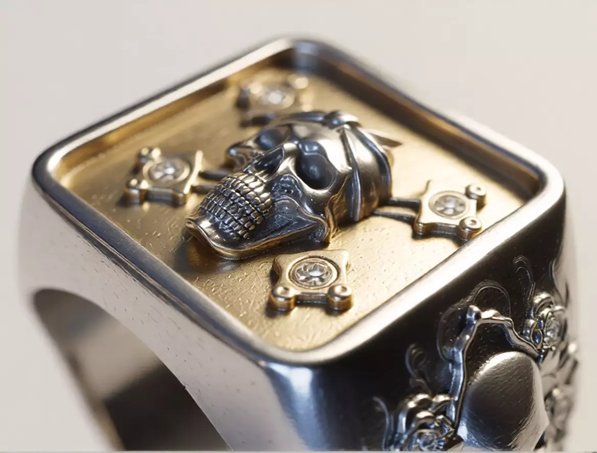 Biker Skull Signet Ring with Cross Gothic Jewelry 3D print model