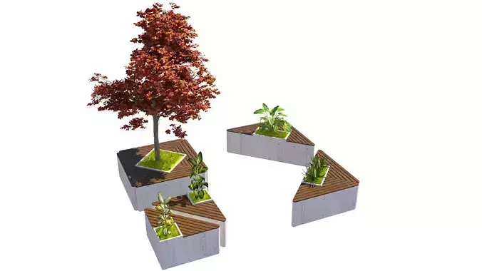 Modular Triangular Bench Planter 3D Model