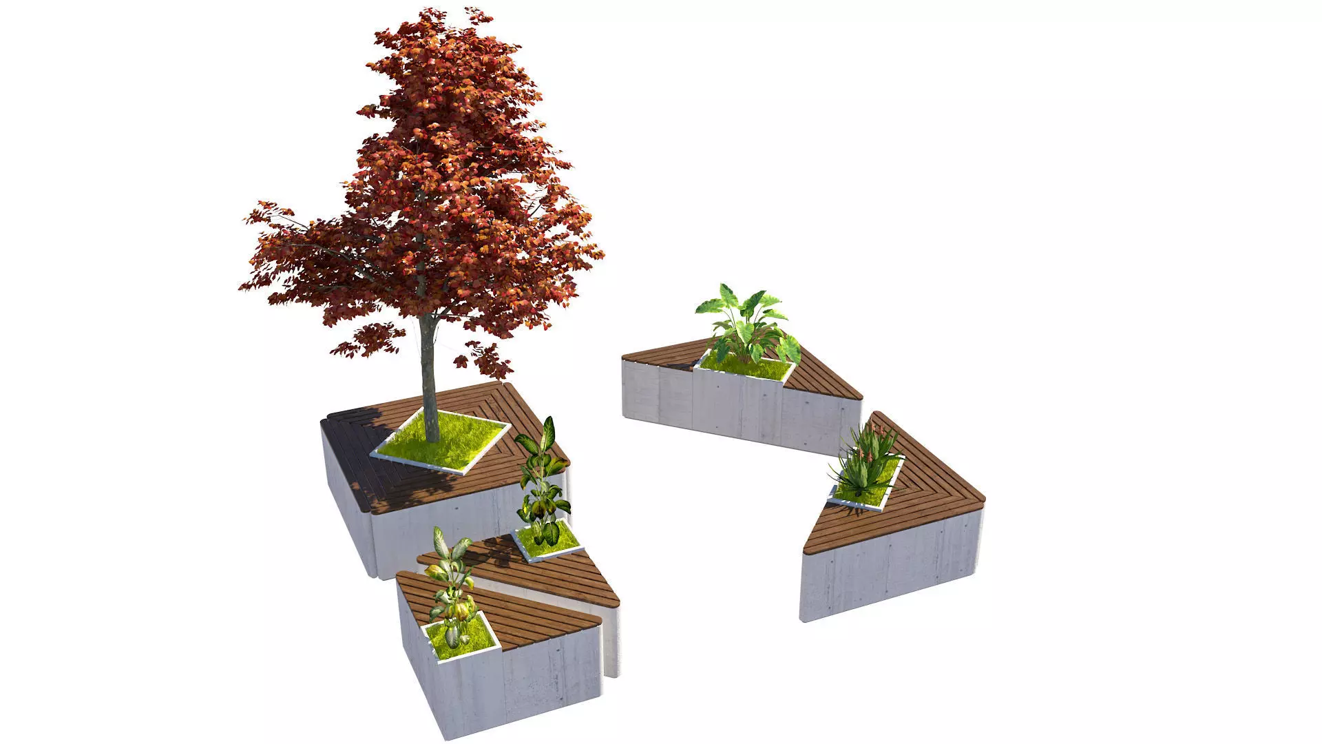 Modular Triangular Bench Planter 3D Model Low-poly 3D model