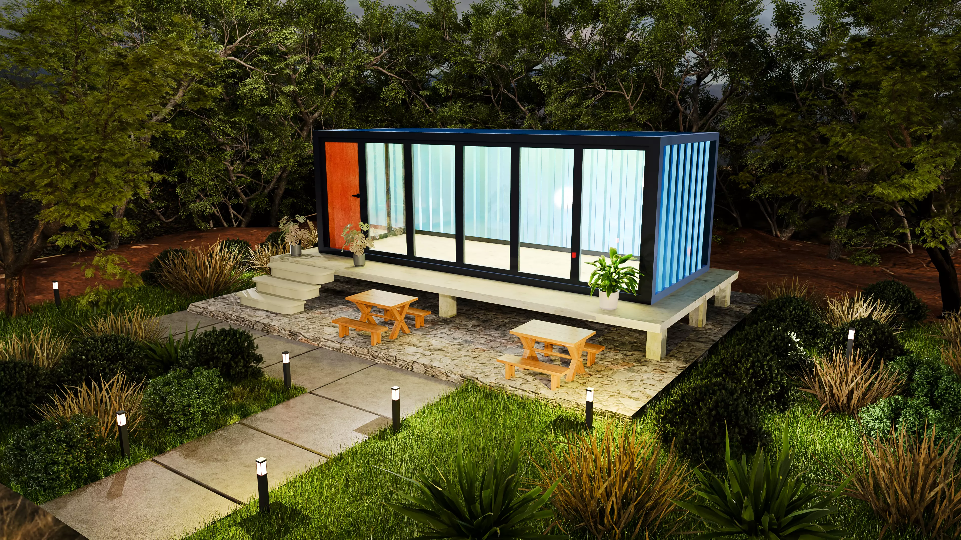 3D Modern Container House - Exterior Visualization Scene Low-poly 3D model