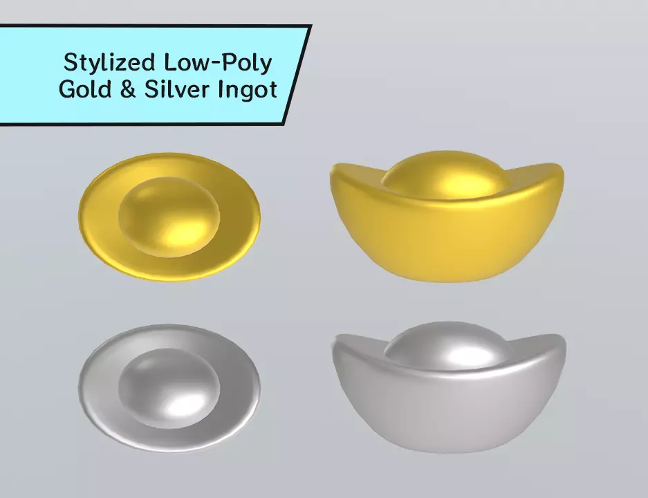 Stylized Low-Poly Gold and Silver Ingot Low-poly 3D model