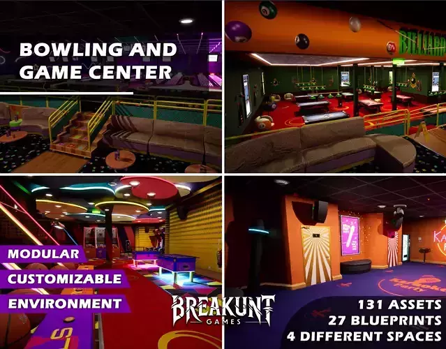 Bowling And Game Center - Unreal Engine 5 Low-poly 3D model