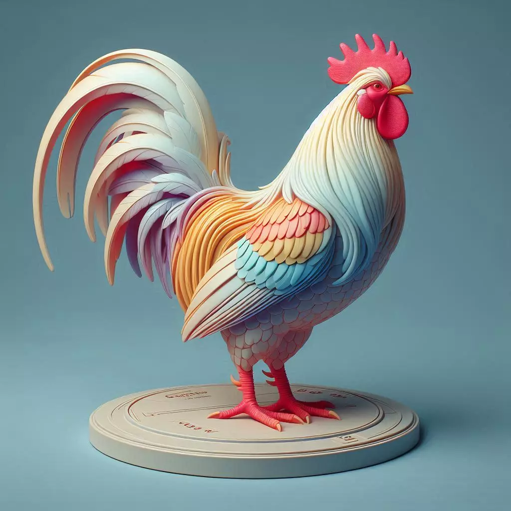 3573 Color 3D Model of a Rooster on Base animals STL 3D print model