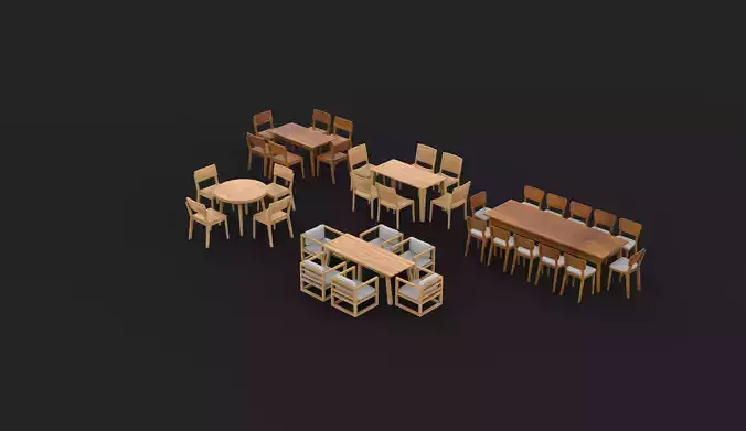 dining table set 02 3D model 7