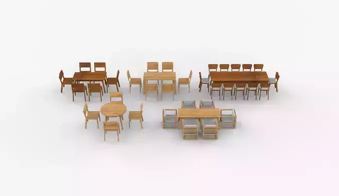 dining table set 02 3D model 2