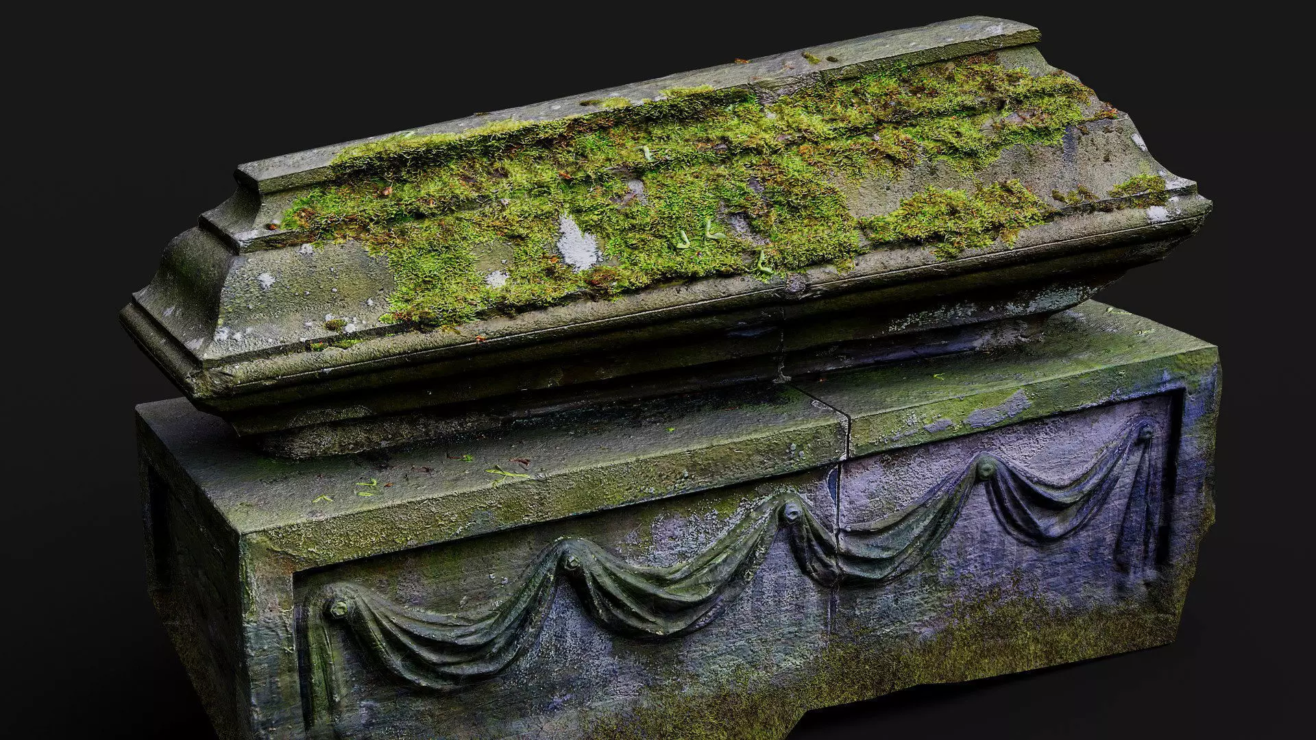 cemetery old coffin monument mossy ruins PBR photogrammetry Low-poly 3D model