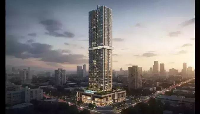 Modern High-Rise Residential Skyscraper 3D Model Low-poly 3D model