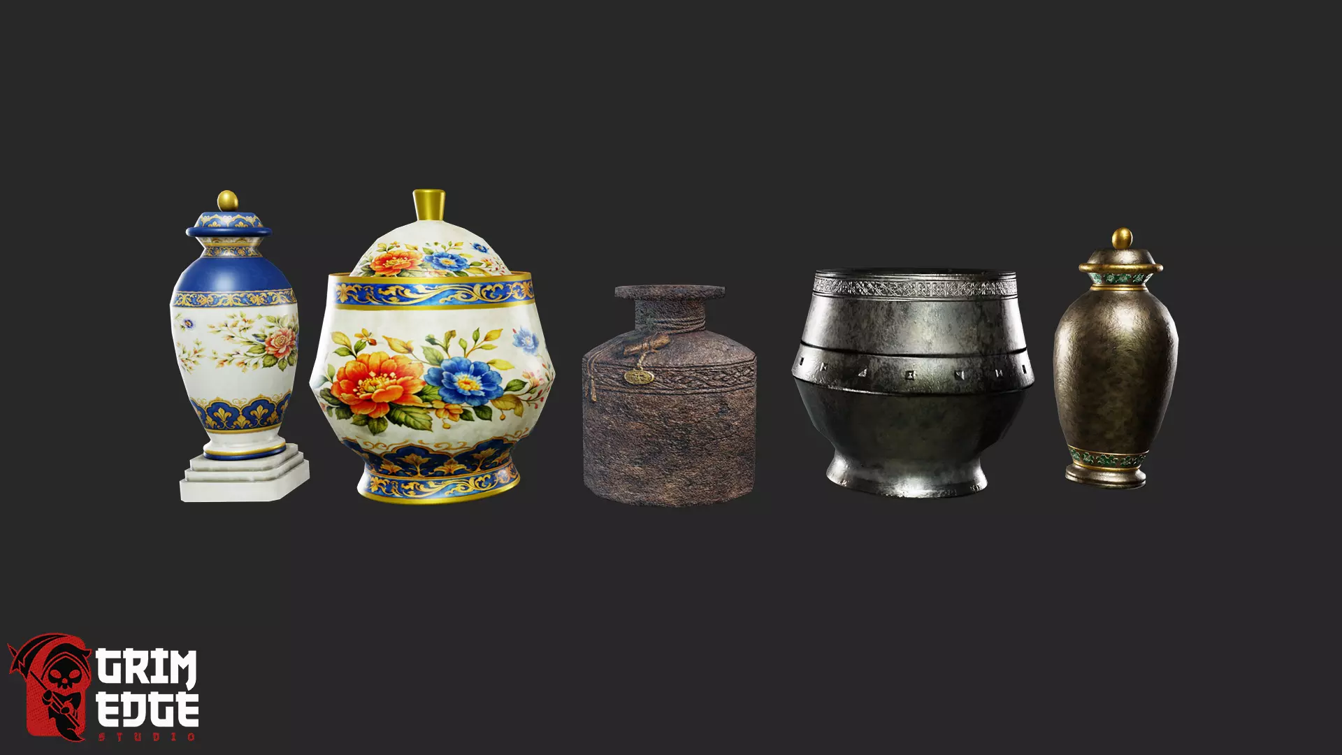 Royal and Rustic Decorative Pot Pack Low-poly 3D model