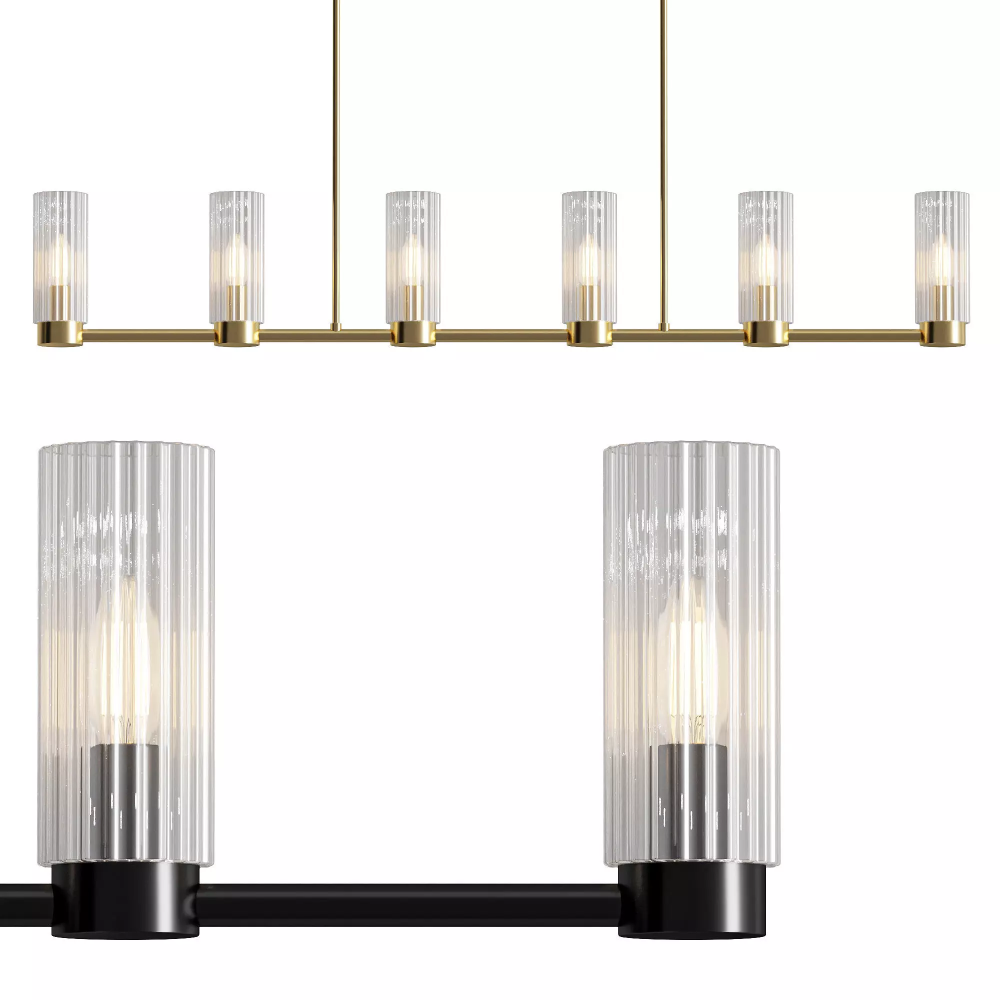 Rivora Fluted Glass Chandelier Linear Pendant 3D model