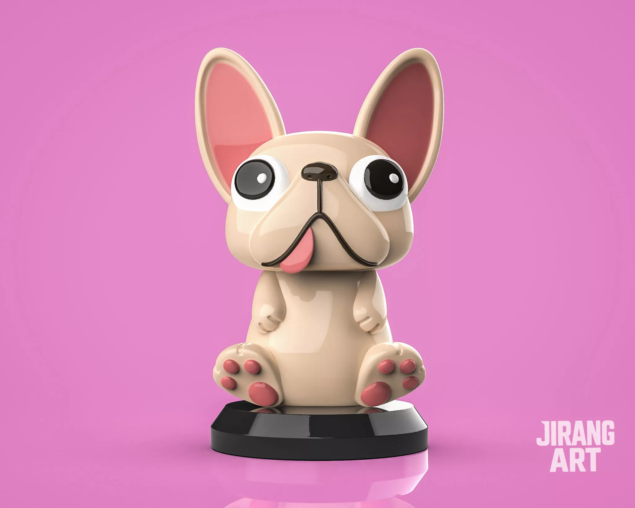 Playful Frenchie STL 3D Printable Character with Base 3D print model