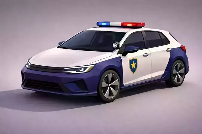 Low Poly Modern Police Car Vehicle Model PBR Texture