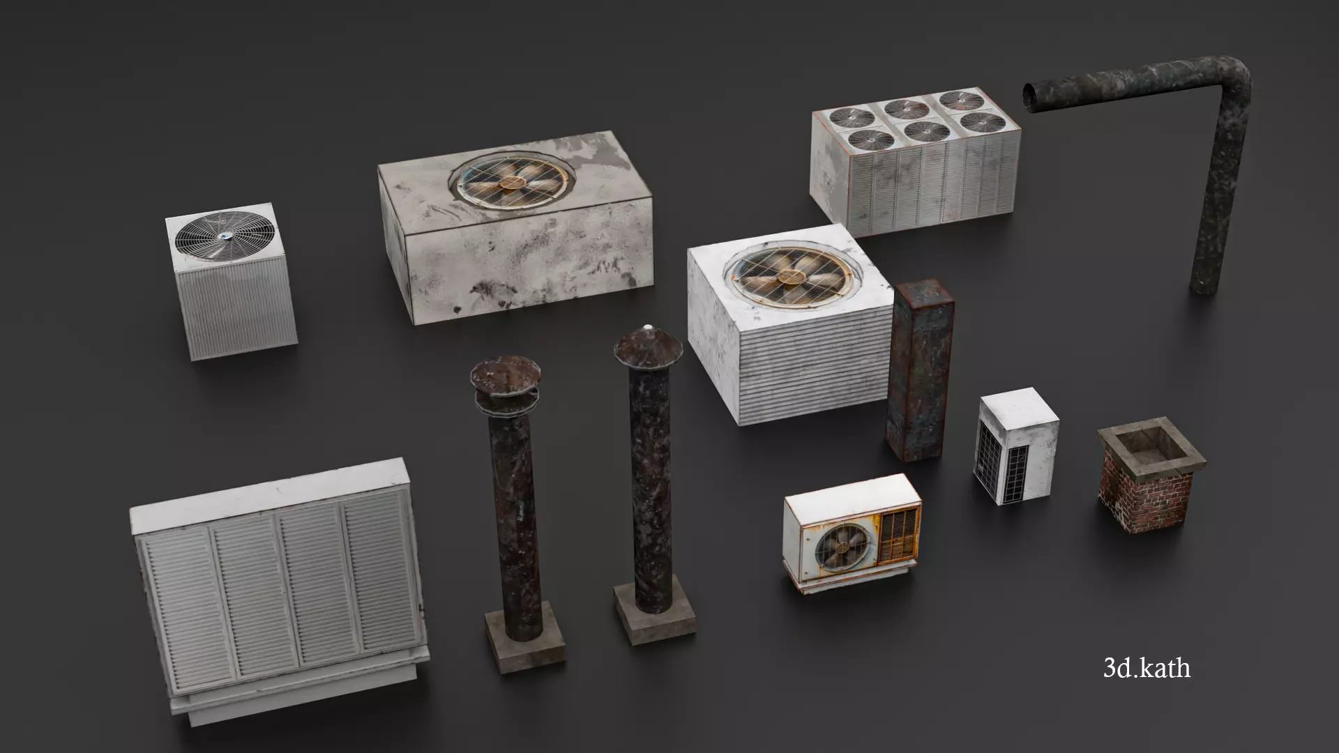 Low Poly Rooftop Props Pack VR-AR-Game Ready Modular Assets Low-poly 3D model