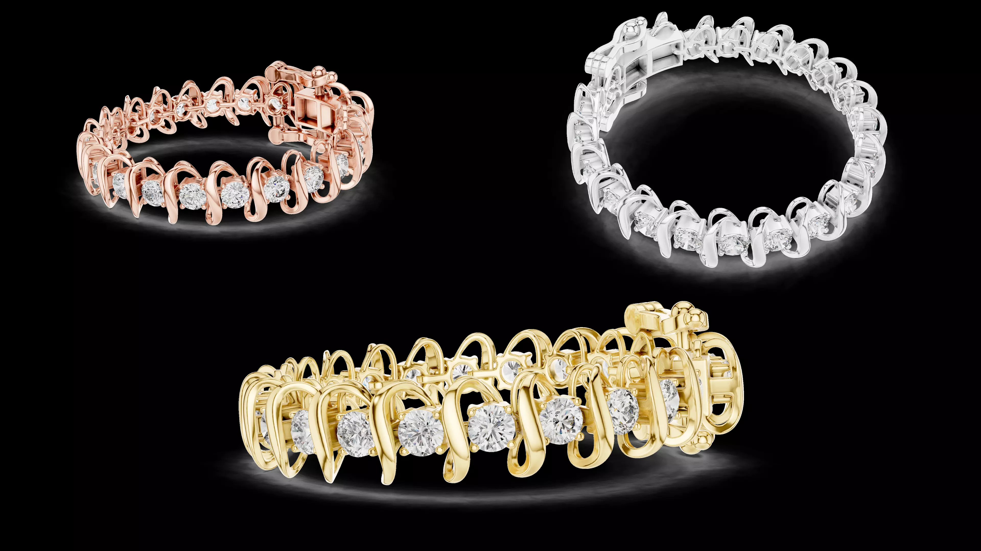 Designer Diamond Link Bracelet 3DM STL CAD File 3D print model