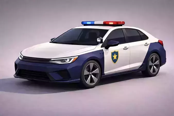 Low Poly Generic Sedan Police Car Vehicle Model PBR Texture
