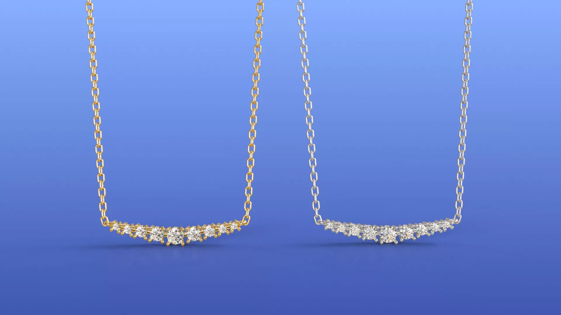 Graduated Diamond Bar Necklace 9 Diamonds Curved Pendant 3D print model