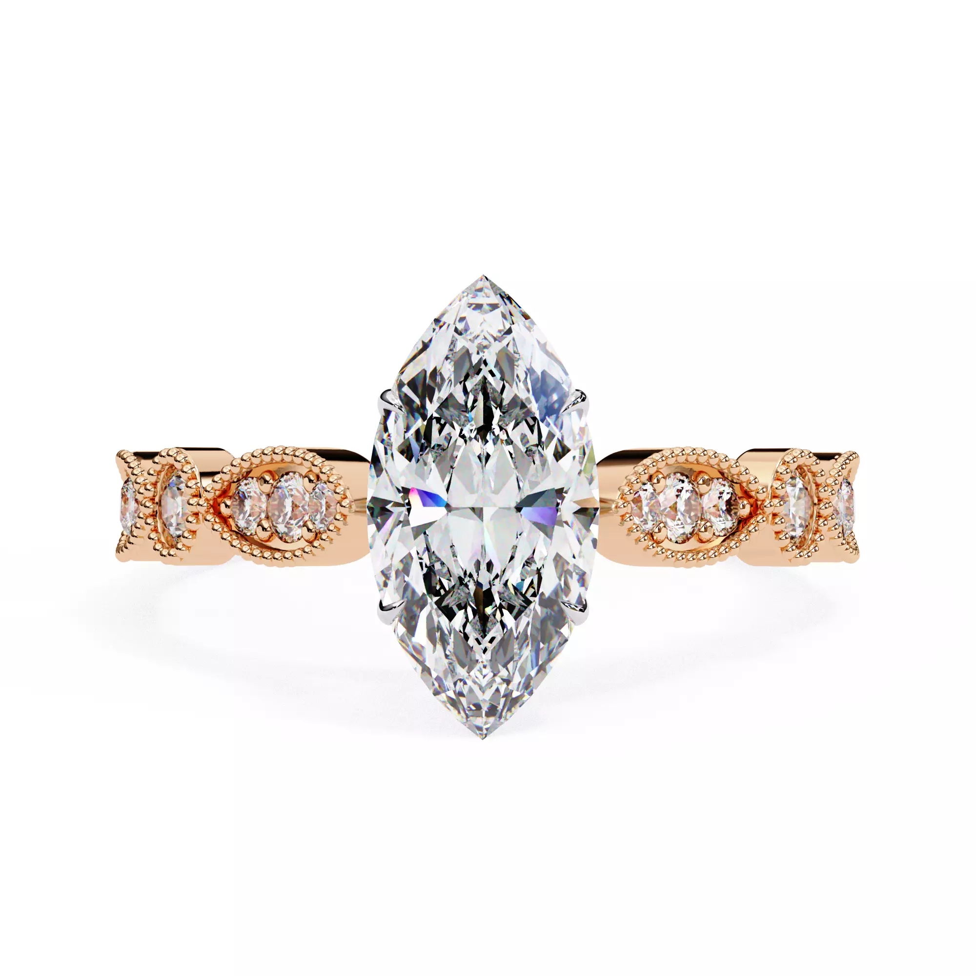 Marquise Cut Moissanite Engagement Ring For Her 3D print model
