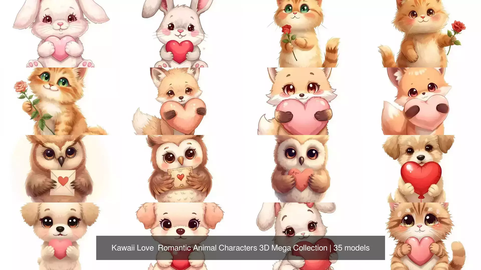 Kawaii Love Romantic Animal Characters 3D Mega Collection 3D Model Pack