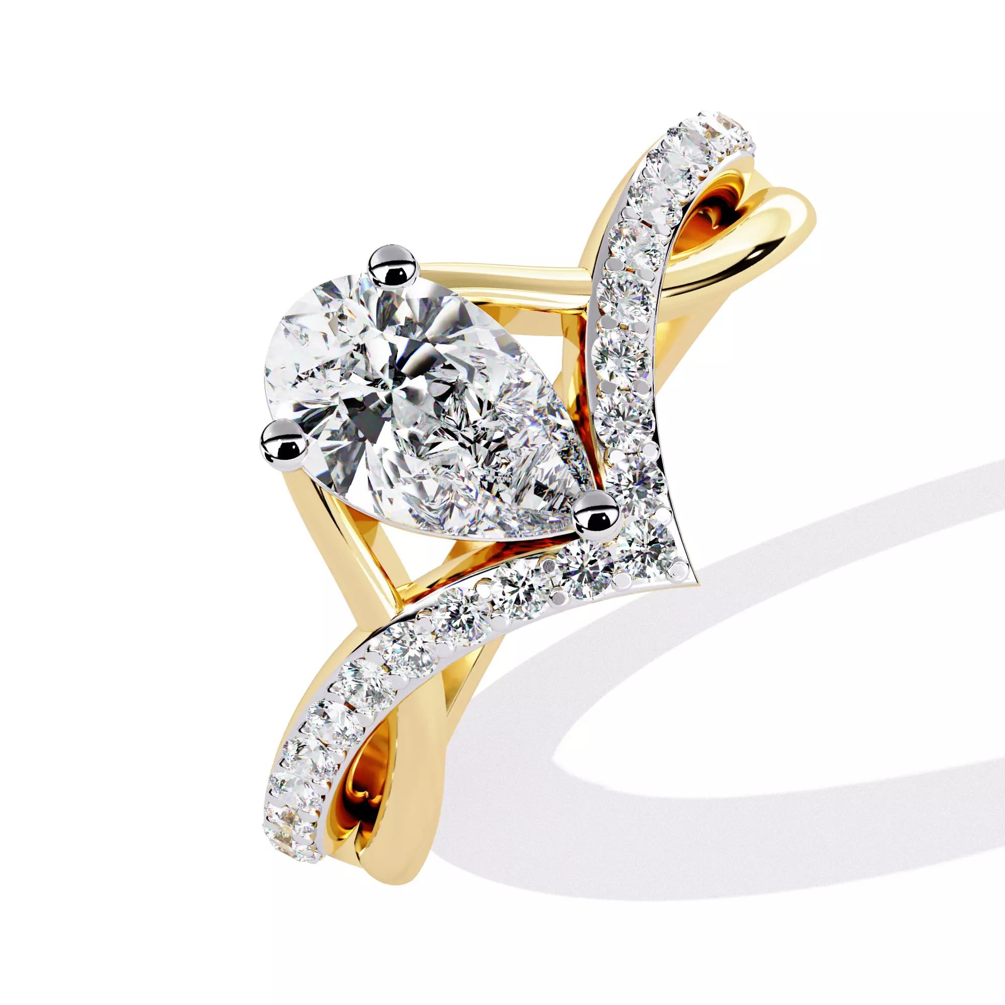 Pear Cut Moissanite Diamond Split Ring For Her 3D print model