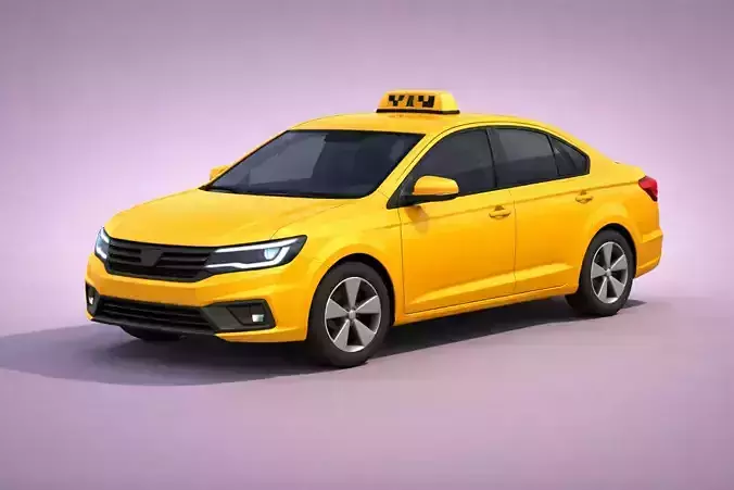 Low Poly Generic Taxi Car Vehicle Model PBR Texture