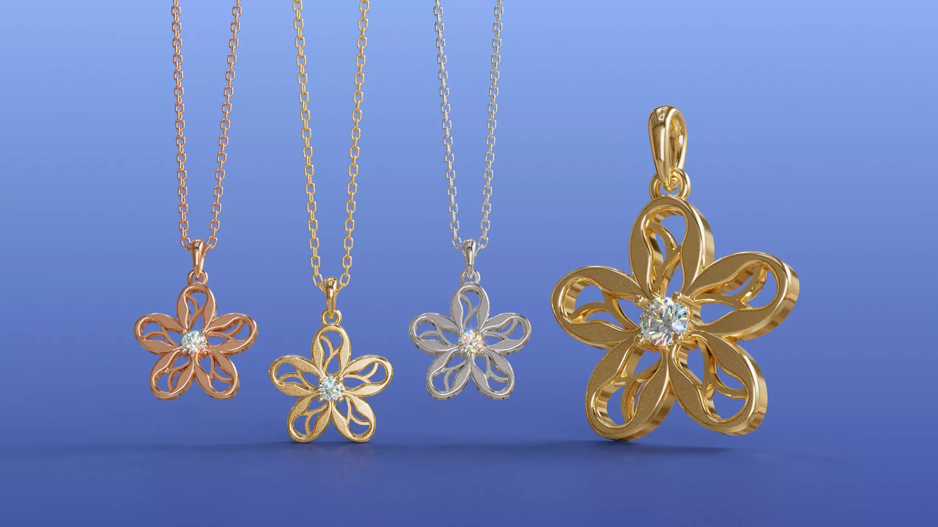 Flower Diamond Pendant Necklace 3D CAD File for Jewelry 3D print model