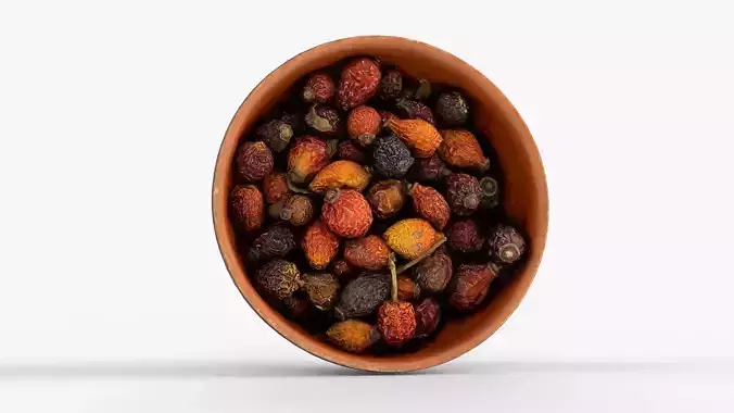 Photorealistic 3D scan of Clay Bowl with Dried rose hip Low-poly 3D model 2