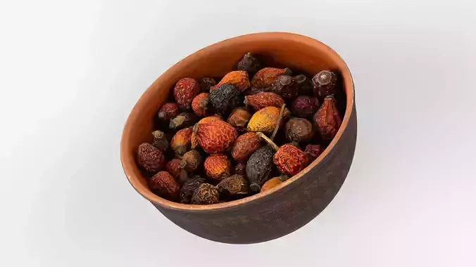 Photorealistic 3D scan of Clay Bowl with Dried rose hip Low-poly 3D model 5