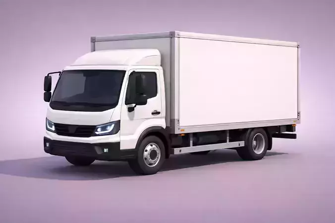 Low Poly Modern Generic Box Truck Model PBR Texture