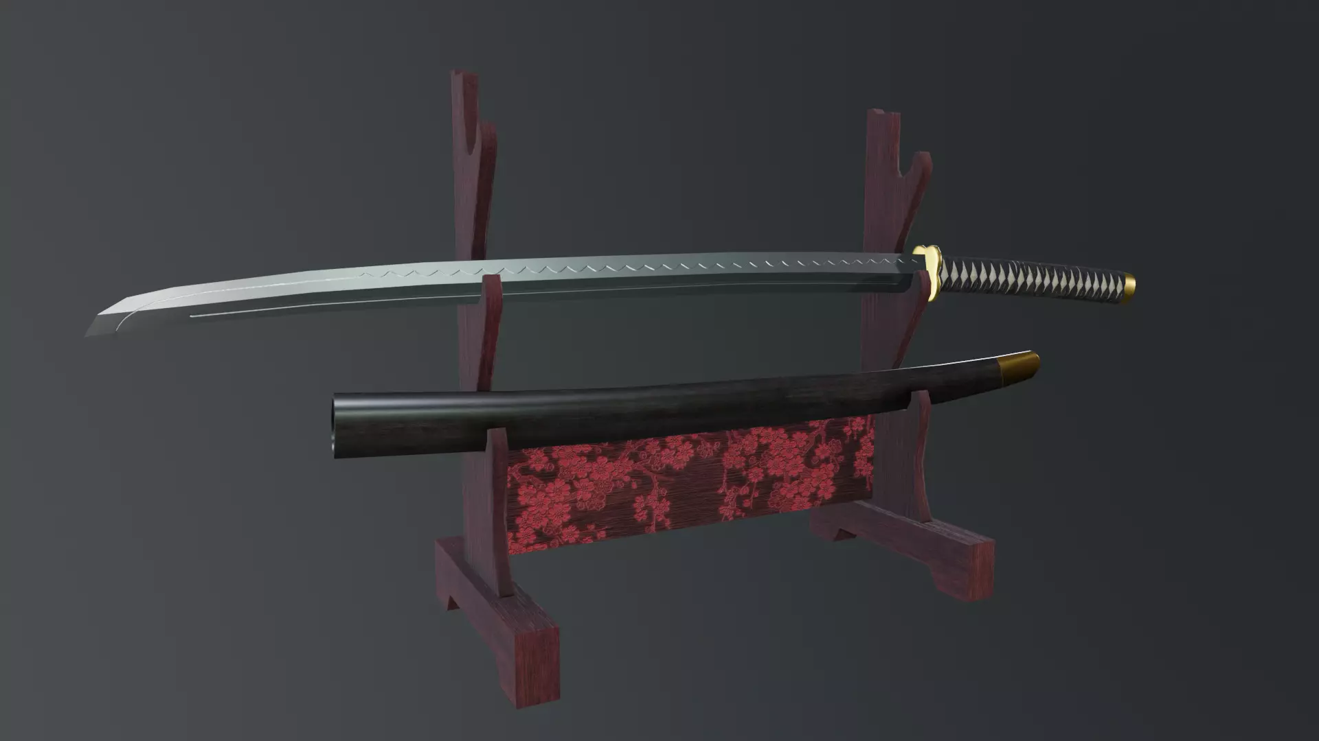 Japanese katana Low-poly 3D model