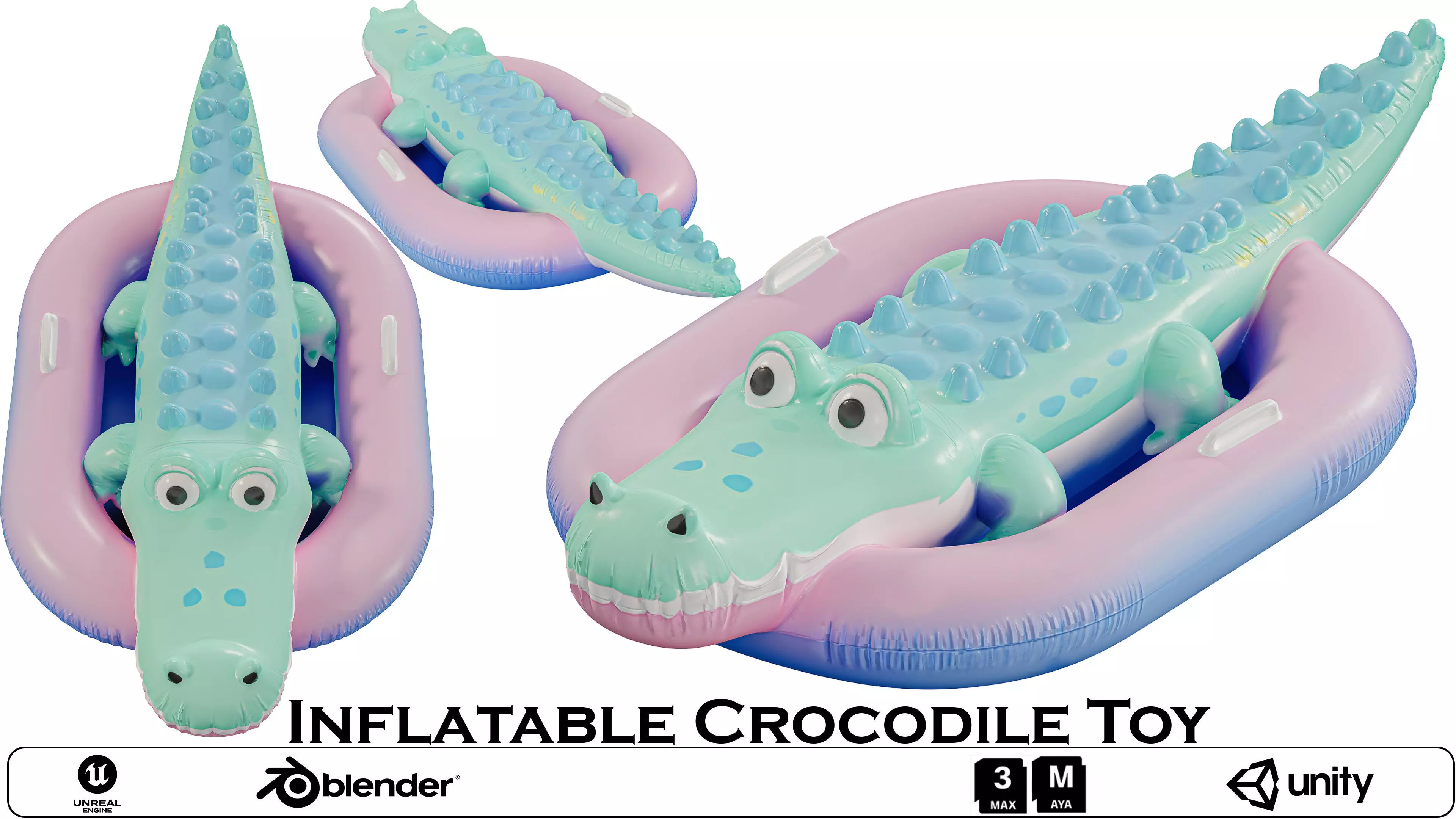 Inflatable Crocodile Toy in Pool Low-poly 3D model